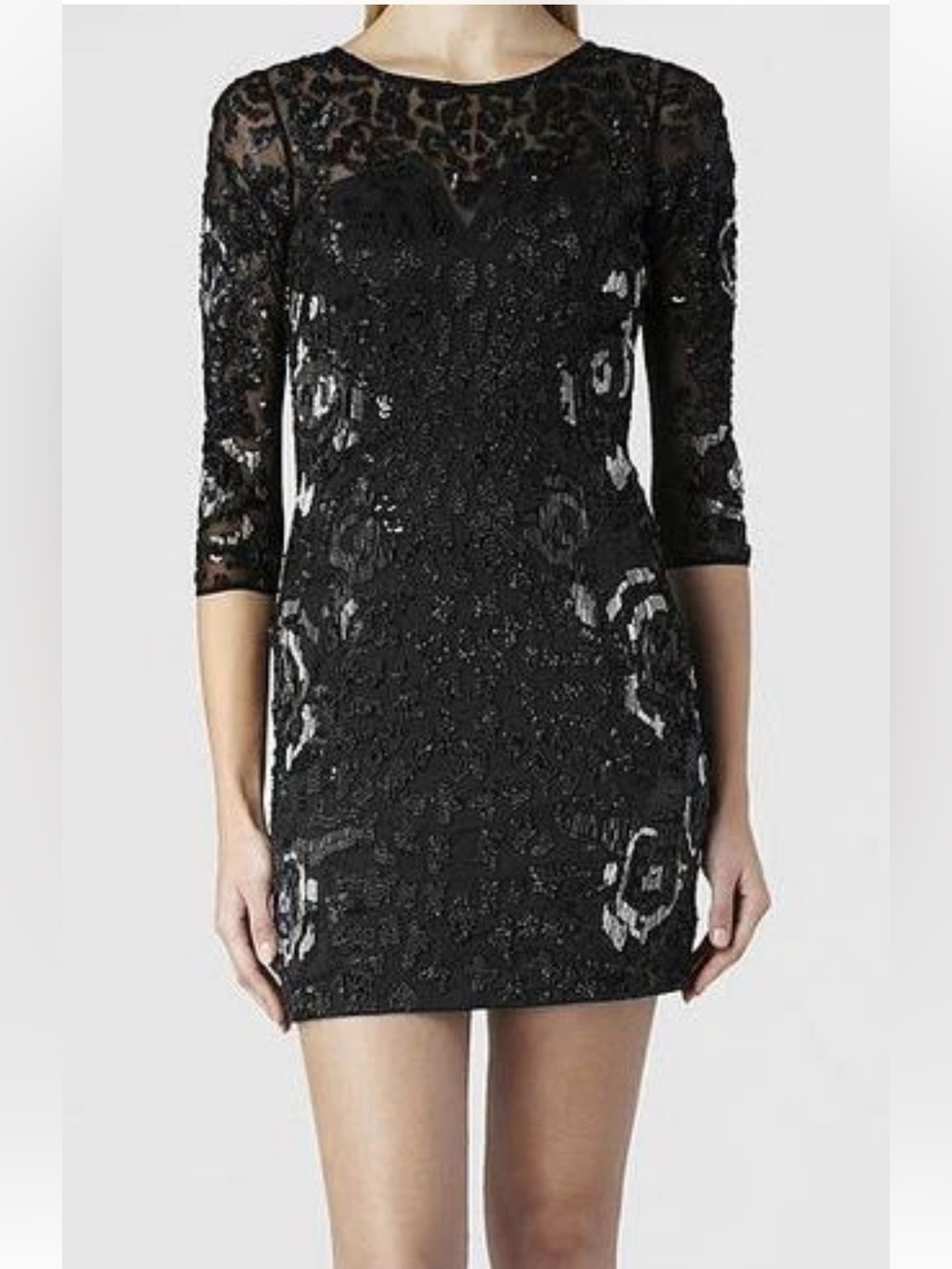 All saints Black Lace Sequin Sheath Dress - Elegant Evening Wear